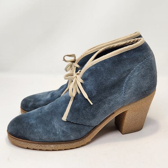 Jasper and Jeera Yuma Blue Suede Ankle Desert Boots Size 40 US 9 Lace Up Heel - Picture 5 of 9